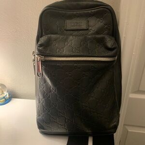 Gucci Black Embossed Leather Messenger Bag